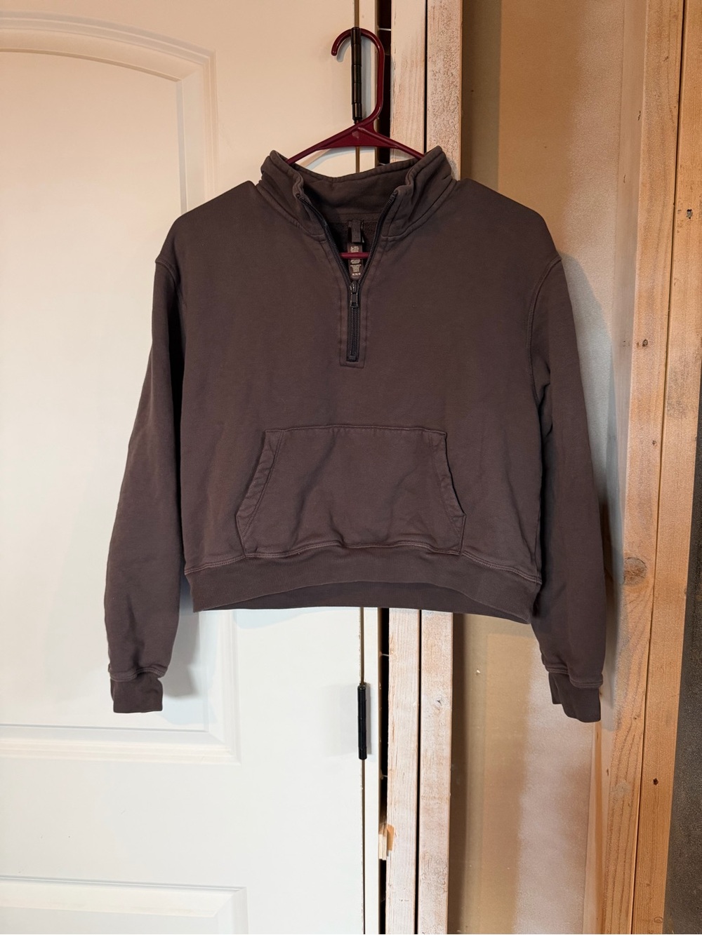 SKIMS Classic Cotton Pullover Quarter Zip Cropped Brown Espresso Medium
